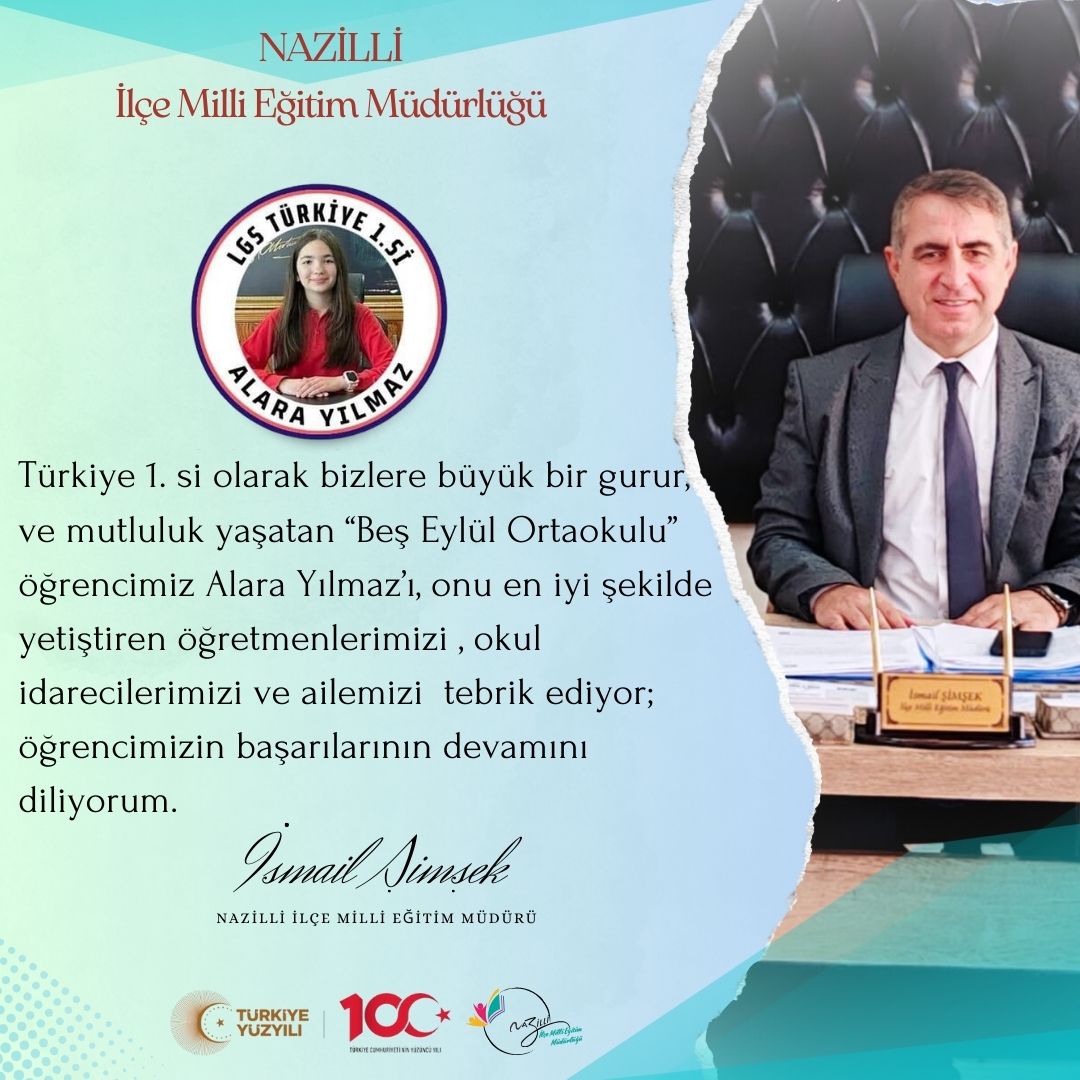 Nazillili Alara LGS’de birinci oldu