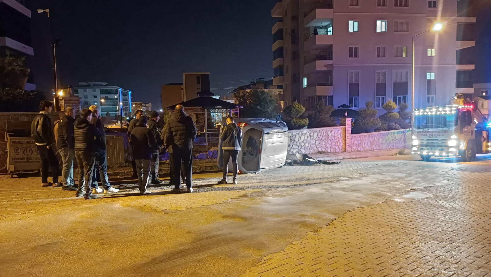 Nazilli’de alkollü sürücü site duvarına çarptı