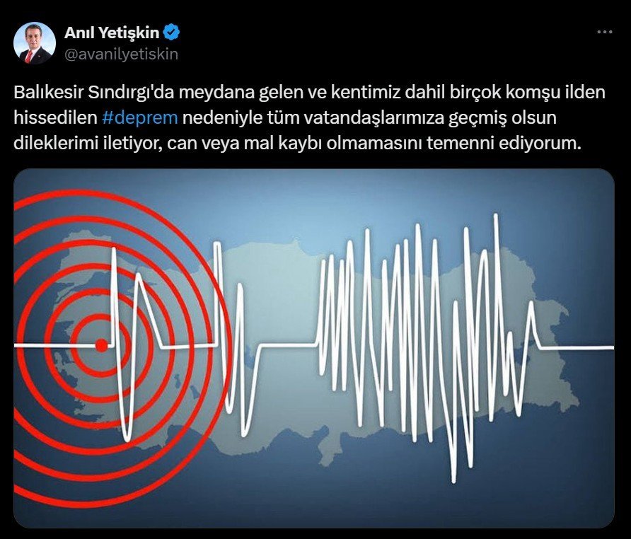 Başkan Yetişkin’den Balıkesir depremi sonrası geçmiş olsun mesaji