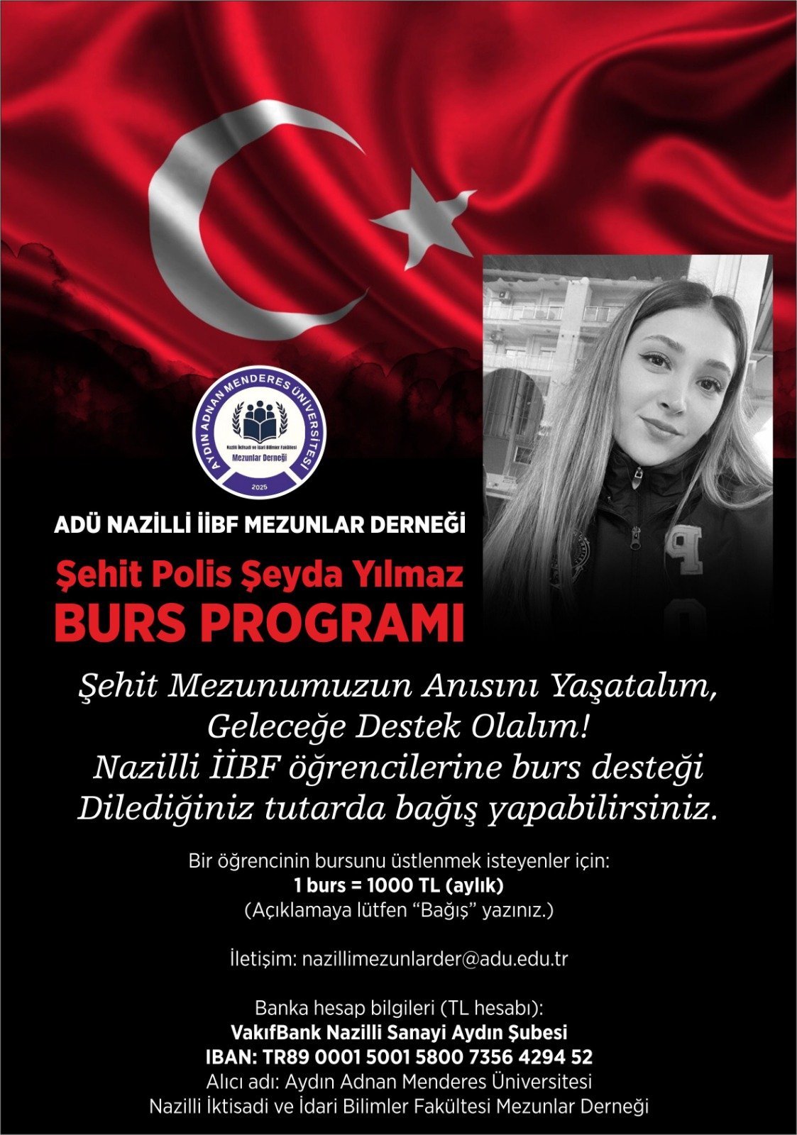 ADÜ mezun öğrenciler derneği şehit polis Şeyda Yılmaz’ın adı burs programıyla yaşatılacak