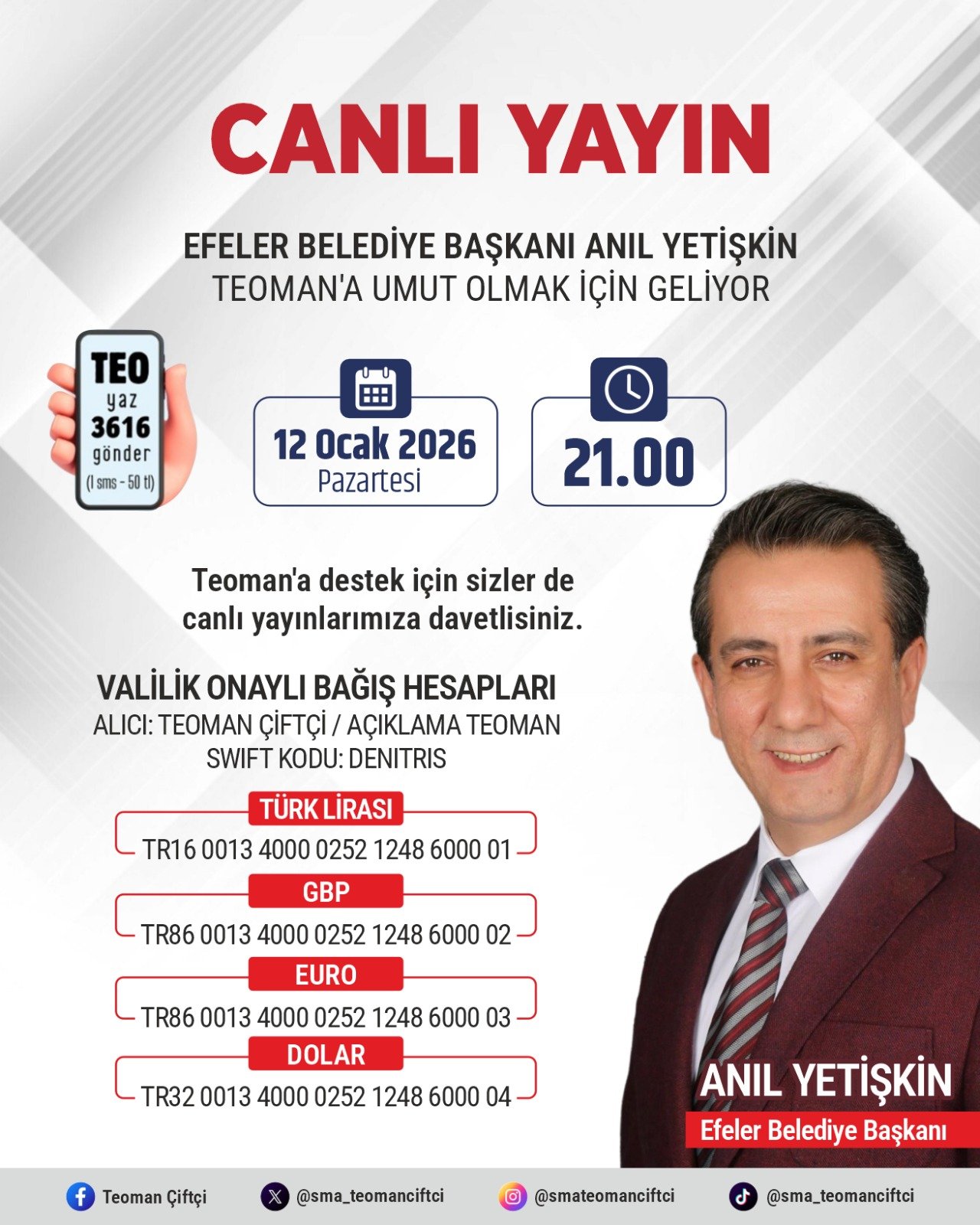 Başkan Yetişkin’den minik Teoman’a canlı yayın desteği