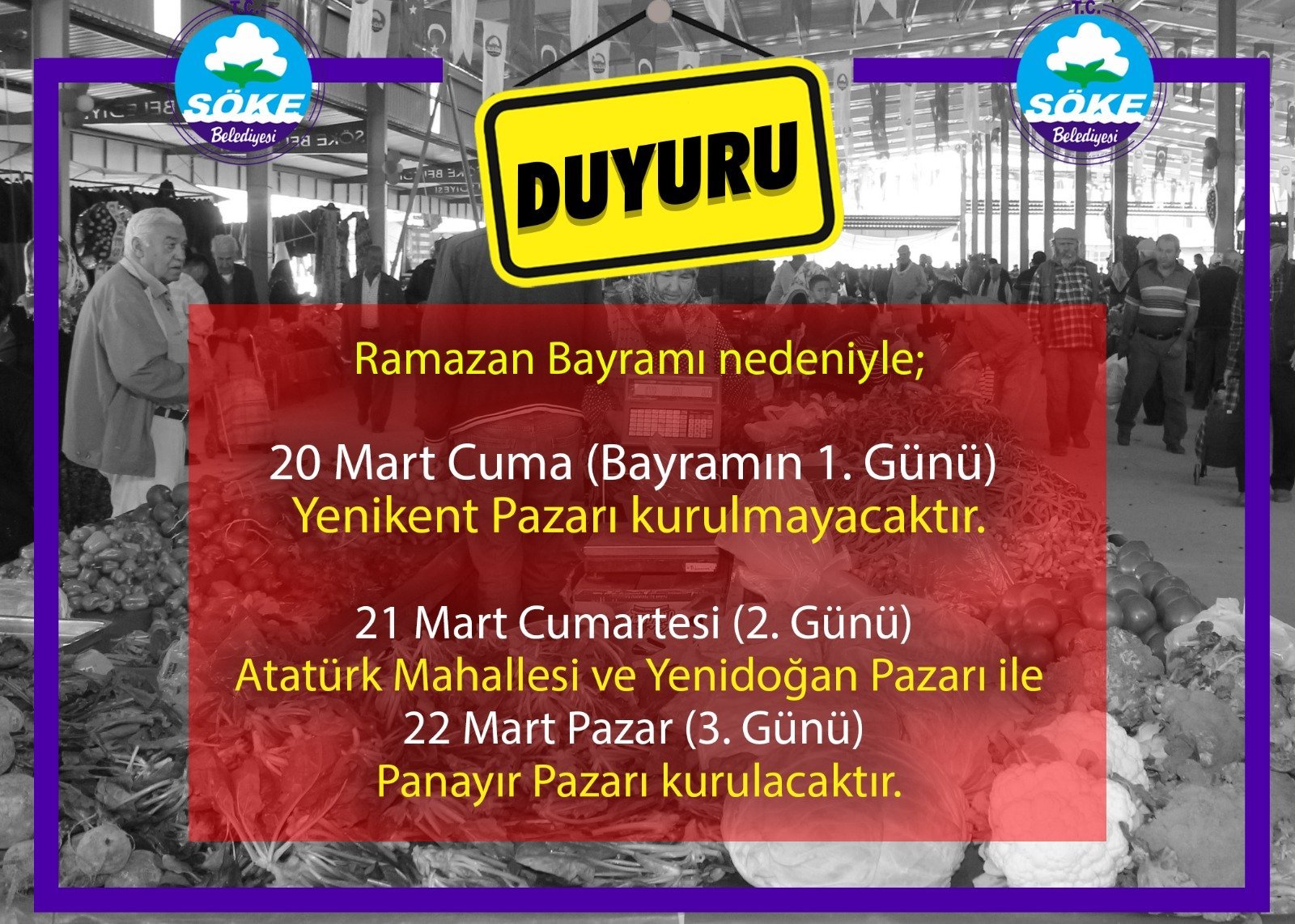 Söke’nin Bayramda pazar yerleri düzeni belli oldu