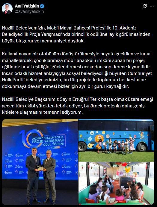 Başkan Anıl Yetişkin Nazilli Belediyesi’ni tebrik etti