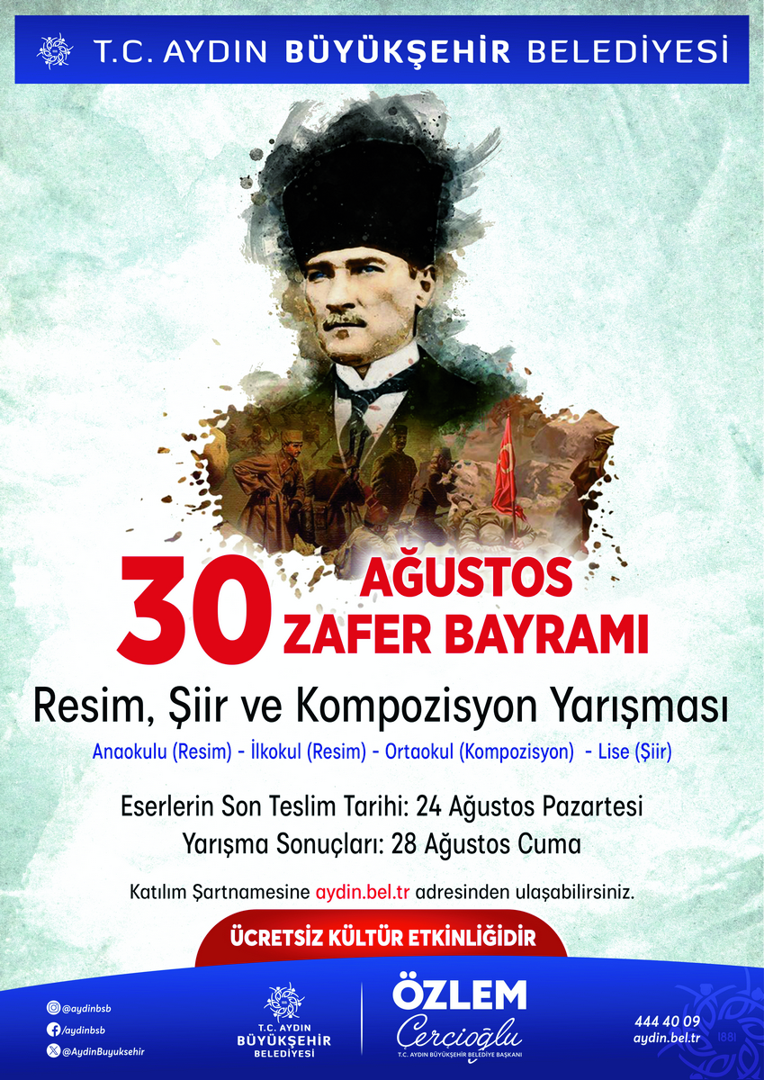 Başkan Çerçioğlu’ndan 30 Ağustos temalı ödüllü resim, şiir ve kompozisyon yarışması